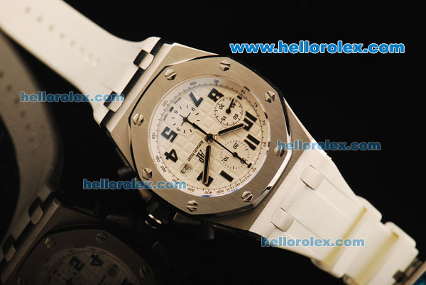 Audemars Piguet Royal Oak Offshore Chronograph Swiss Valjoux 7750 Automatic Movement Steel Case with White Dial and White Rubber Strap - Click Image to Close